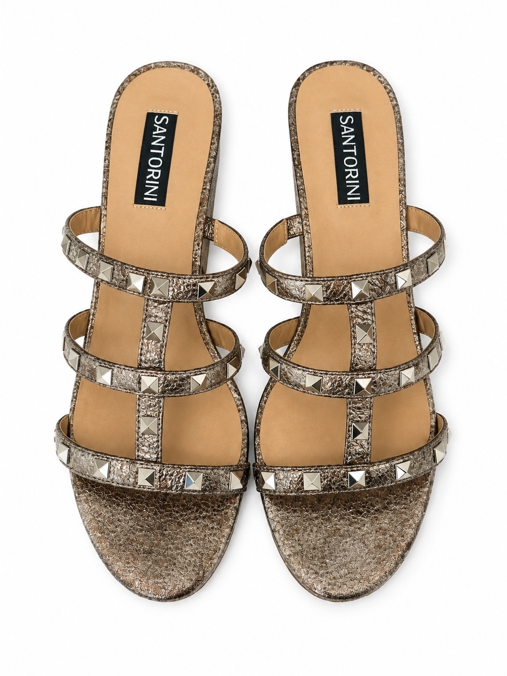 Santorini Mayda Studded Slide Sandals Metallic Platinum Block Heel Size 8.5